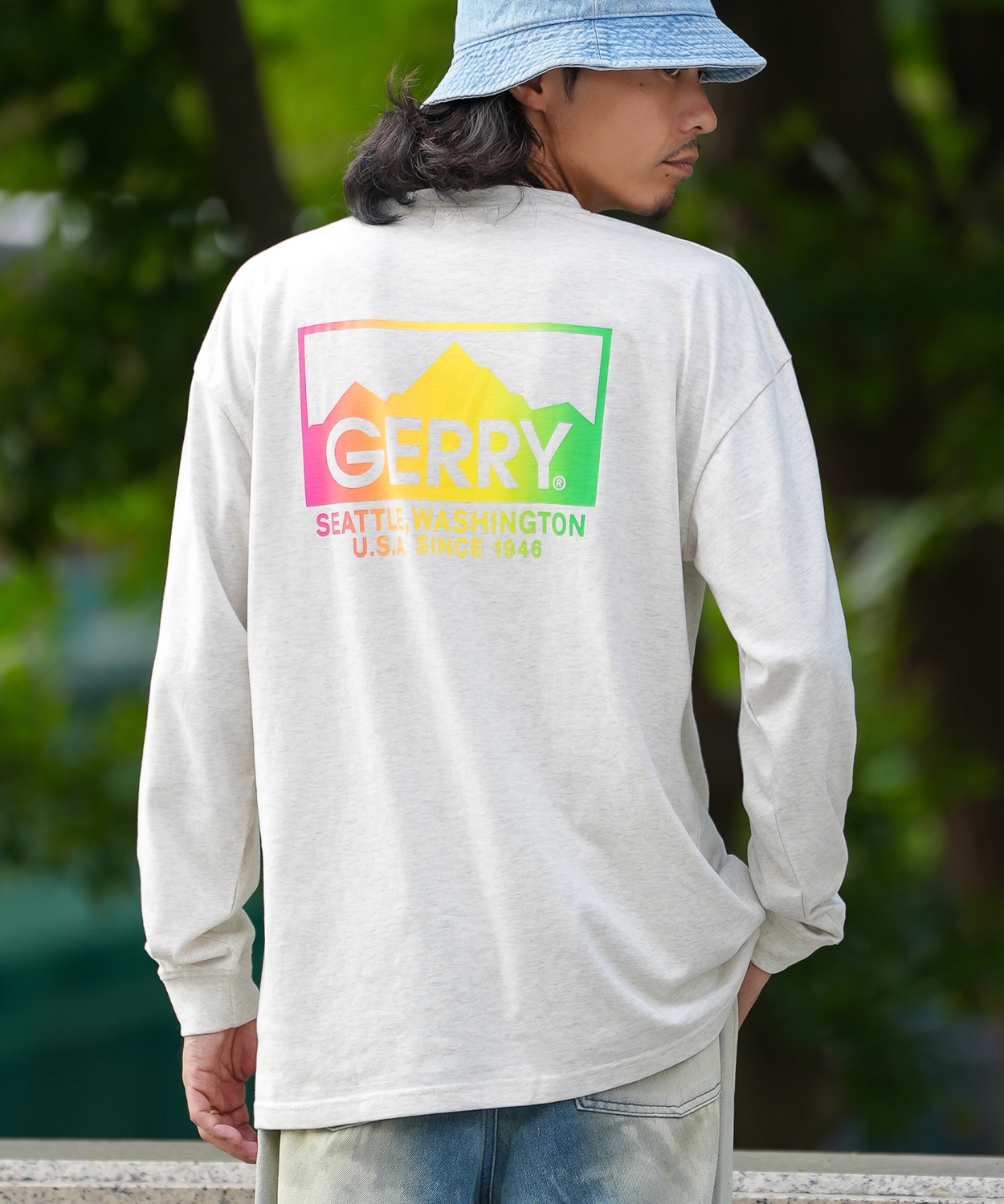 長袖Tシャツ メンズ GERRY ジェリー 別注プリント カットソー グラデーションロゴ プリント ロンT アウトドア ストリート アメカジ 古着MIX ホワイト ブラック | GERRY | 05