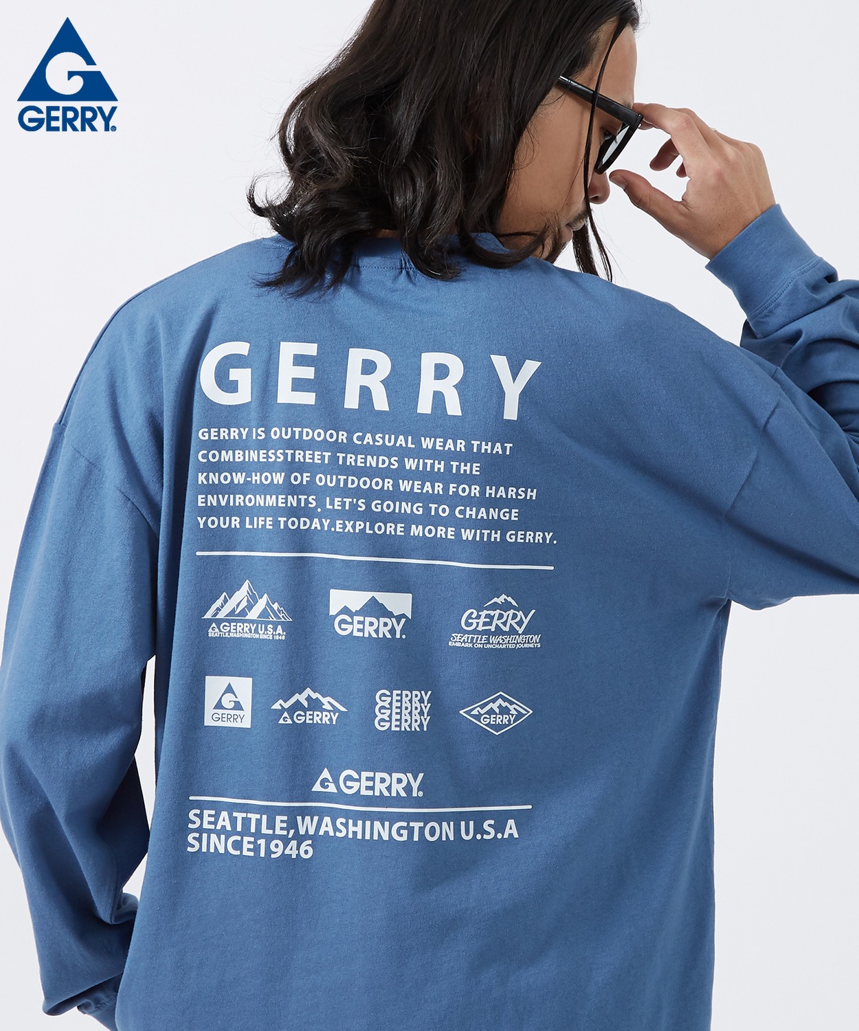 長袖Tシャツ メンズ GERRY ジェリー 別注プリント カットソー マルチロゴ プリント ロンT アウトドア ストリート アメカジ 古着MIX | GERRY | 01