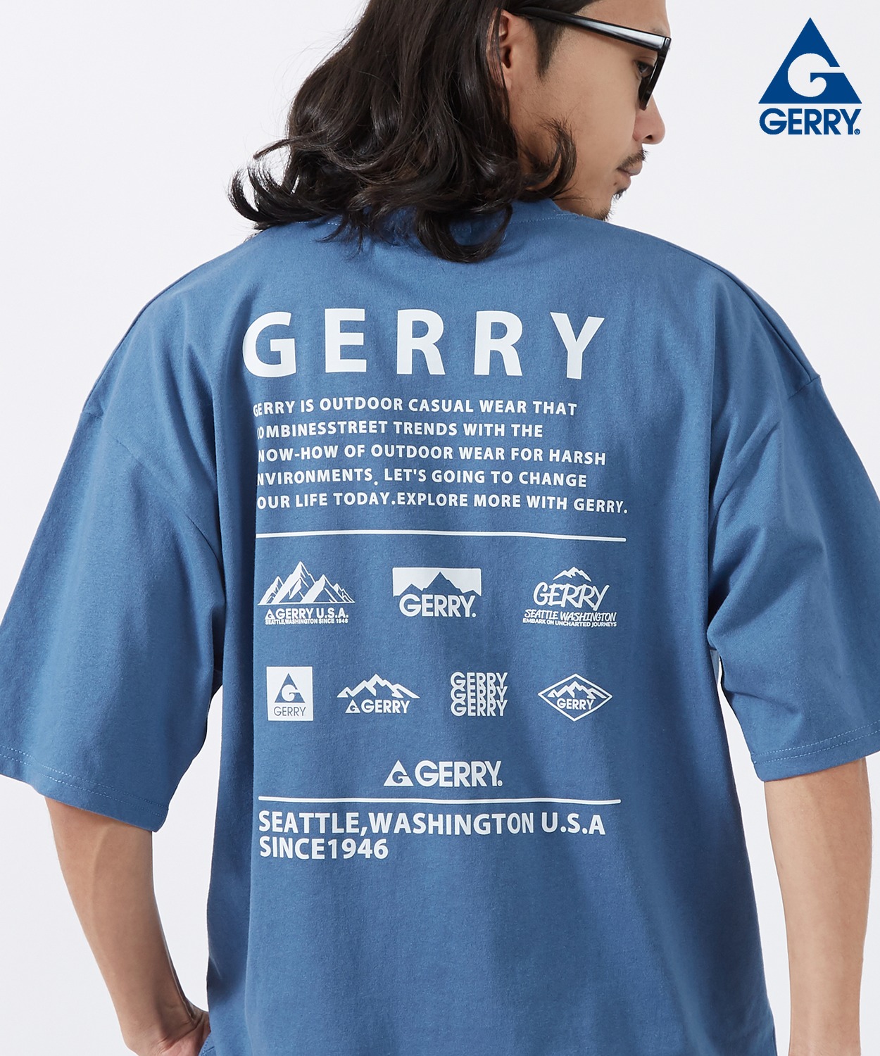 半袖Tシャツ メンズ GERRY ジェリー 別注プリント カットソー マルチロゴ プリント Tシャツ アウトドア ストリート アメカジ 古着MIX | GERRY | 01