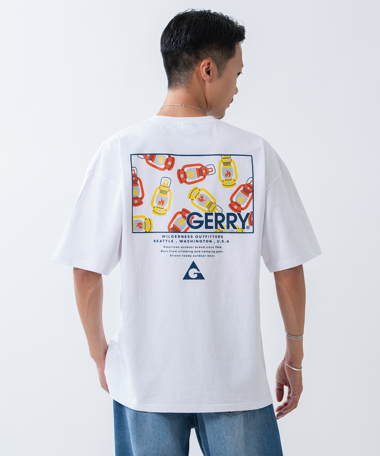 半袖Tシャツ メンズ GERRY ジェリー 別注プリント カットソー バックプリント ワンポイントプリント アウトドア ストリート アメカジ ブラック ホワイト カーキ | GERRY | 01