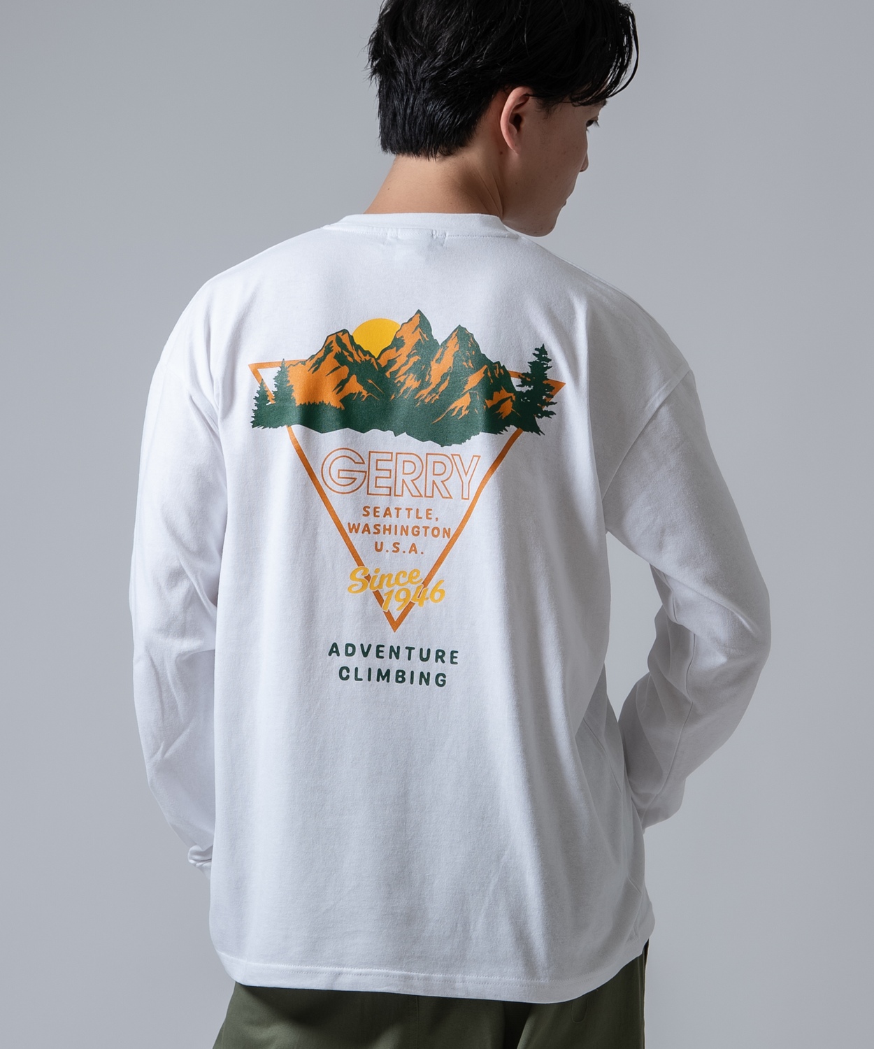 長袖Tシャツ メンズ GERRY ジェリー 別注プリント カットソー バックプリント ワンポイントプリント アウトドア ストリート アメカジ 古着MIX ホワイト ブラック | GERRY | 01