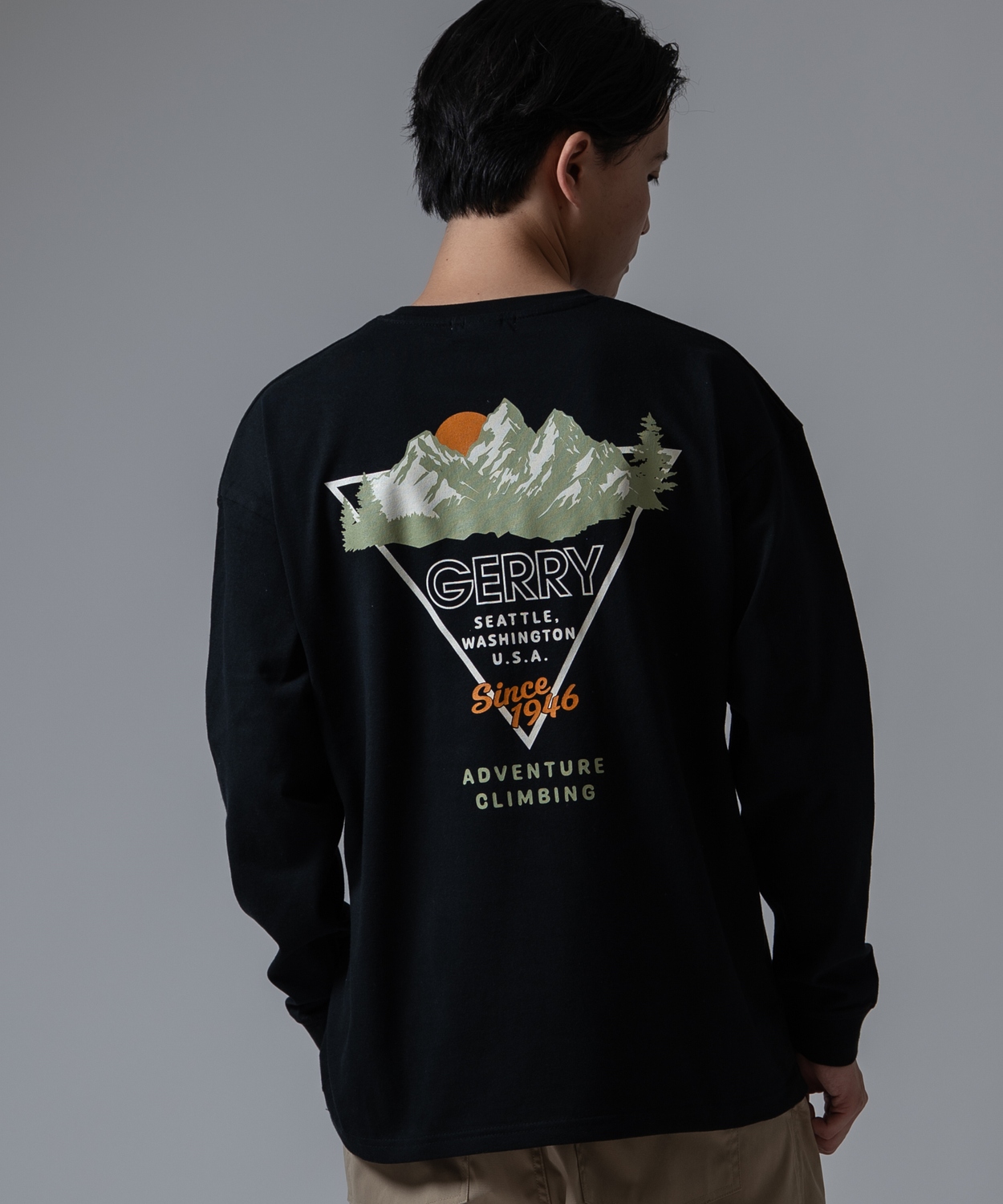 長袖Tシャツ メンズ GERRY ジェリー 別注プリント カットソー バックプリント ワンポイントプリント アウトドア ストリート アメカジ 古着MIX ホワイト ブラック | GERRY | 02