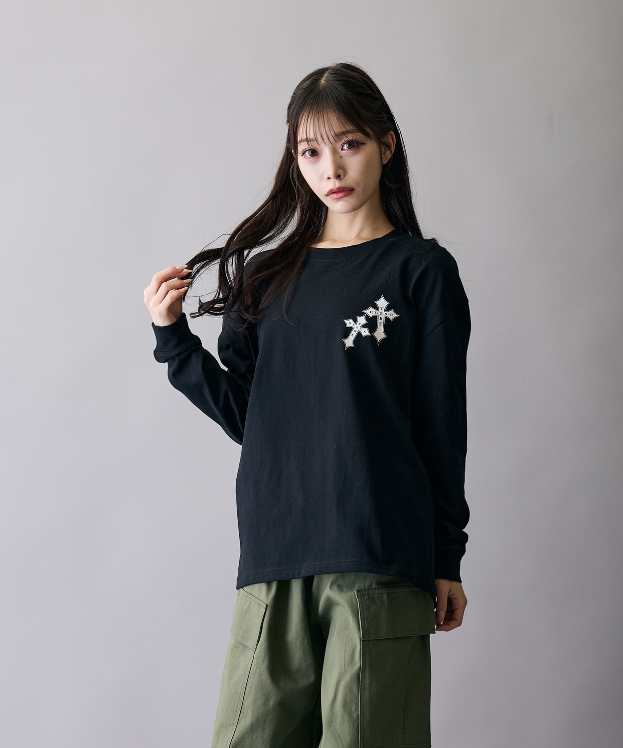 長袖Tシャツ メンズ RUSS-K ラスケー ロンT カットソー プリントTシャツ オーバーサイズ ビッグシルエット カジュアル ストリート  韓国ファッション | improves | 02