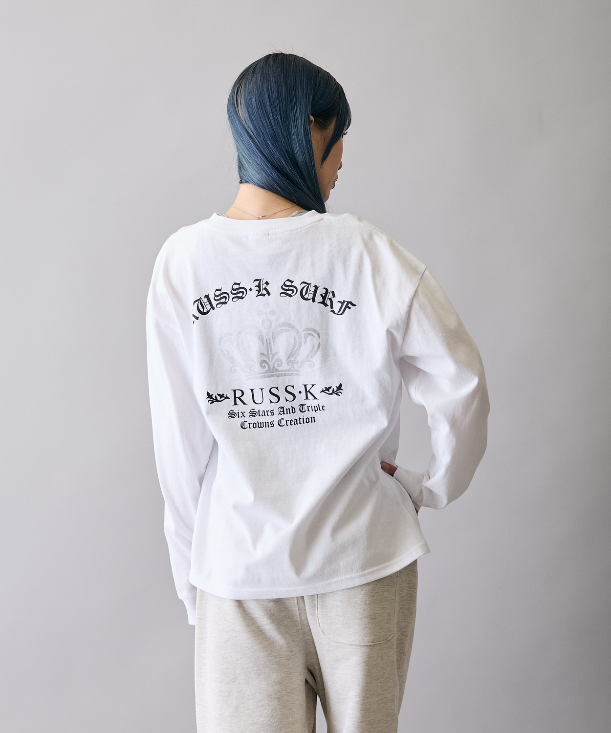 長袖Tシャツ メンズ RUSS-K ラスケー ロンT カットソー プリントTシャツ オーバーサイズ ビッグシルエット カジュアル ストリート  韓国ファッション | improves | 01