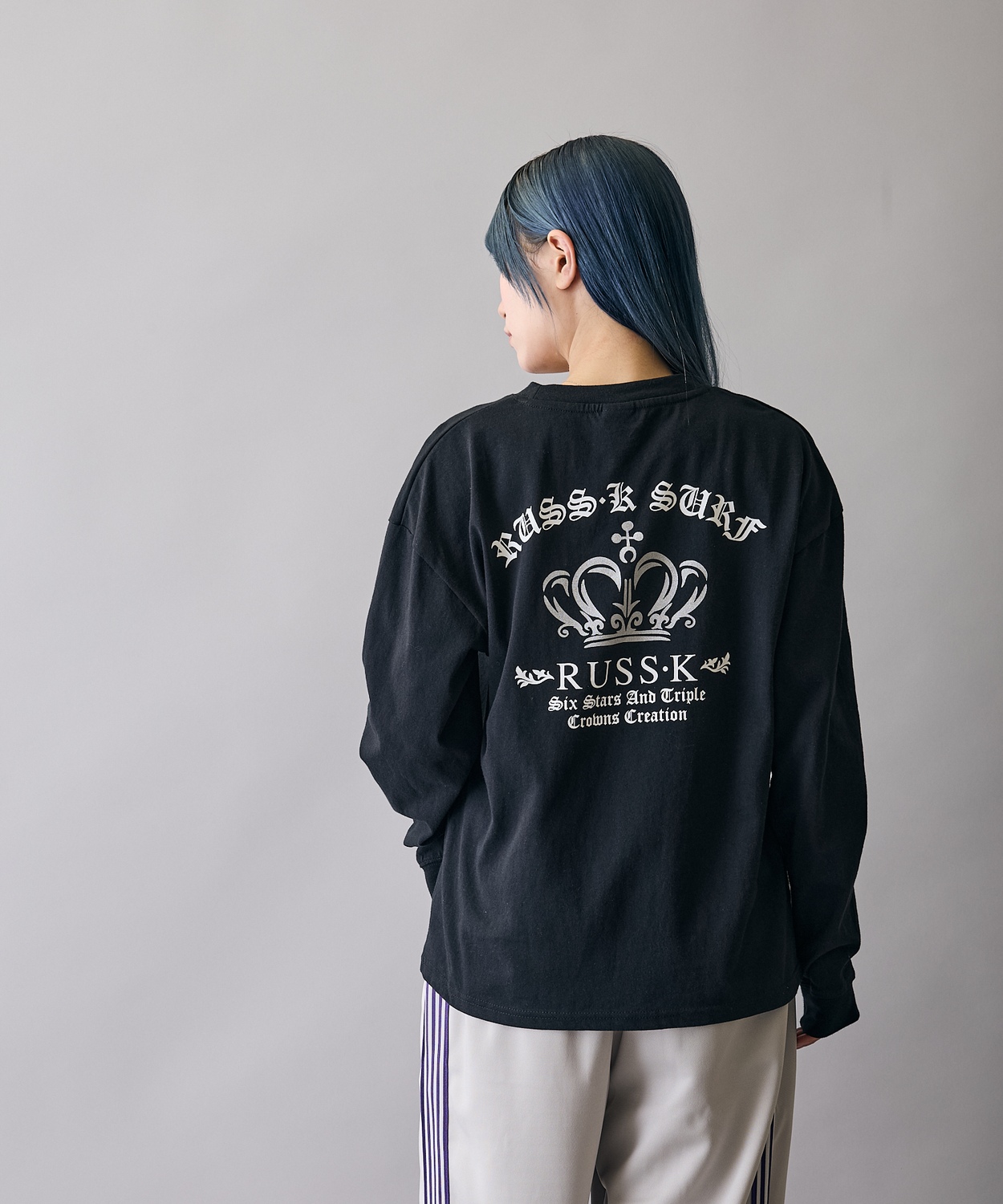 長袖Tシャツ メンズ RUSS-K ラスケー ロンT カットソー プリントTシャツ オーバーサイズ ビッグシルエット カジュアル ストリート  韓国ファッション | improves | 02