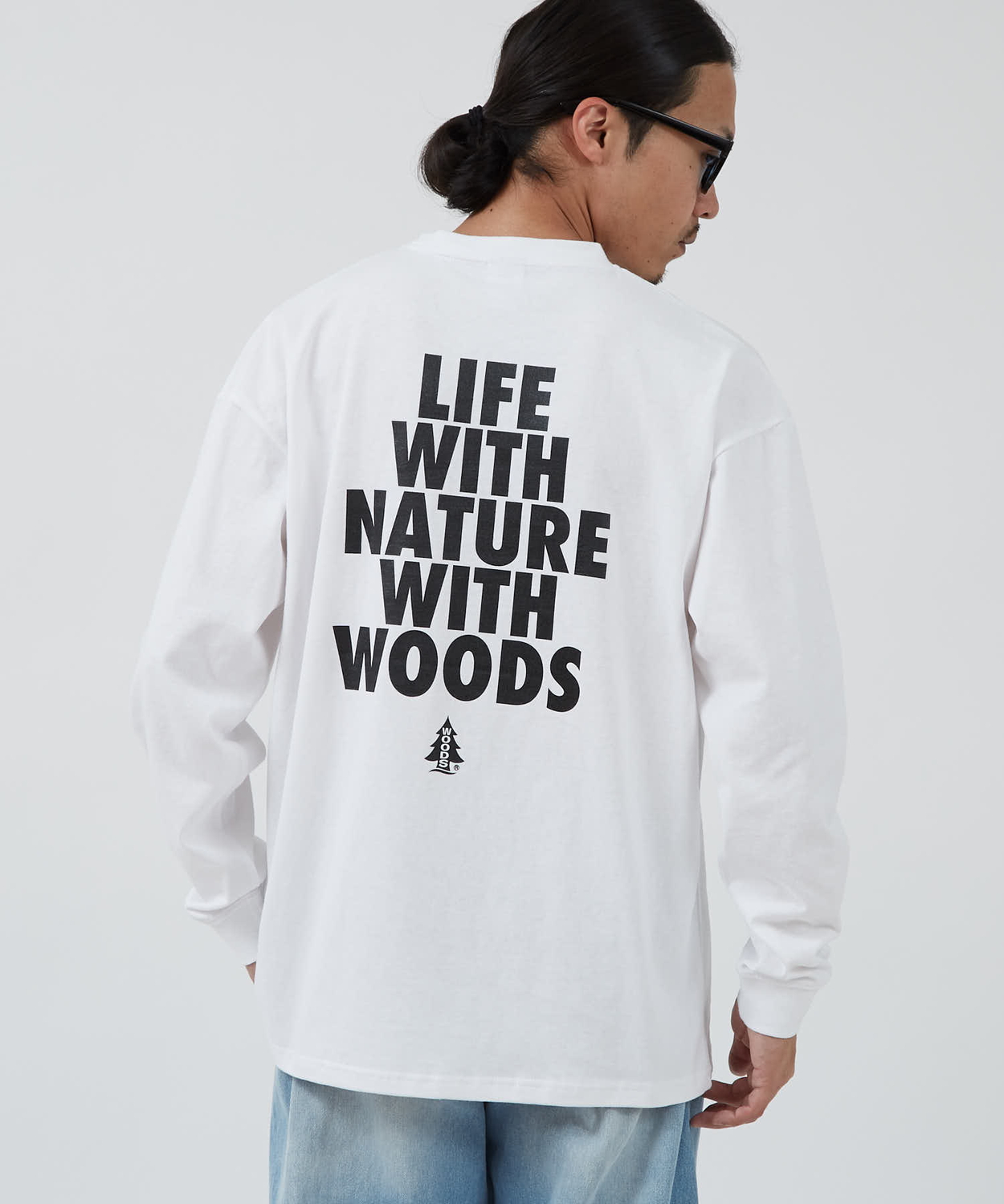 長袖Tシャツ メンズ WOODS別注 ウッズ ロンT カットソー  ビッグシルエット アウトドア カジュアル アメカジ ブラック ホワイト オートミール | improves | 01