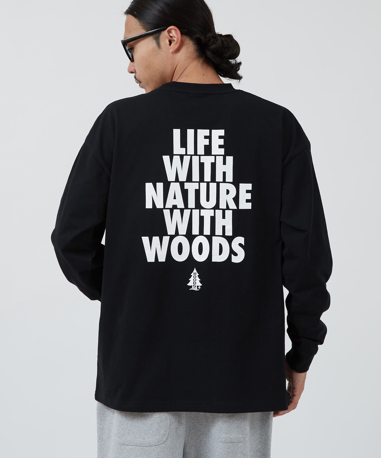 長袖Tシャツ メンズ WOODS別注 ウッズ ロンT カットソー  ビッグシルエット アウトドア カジュアル アメカジ ブラック ホワイト オートミール | improves | 02