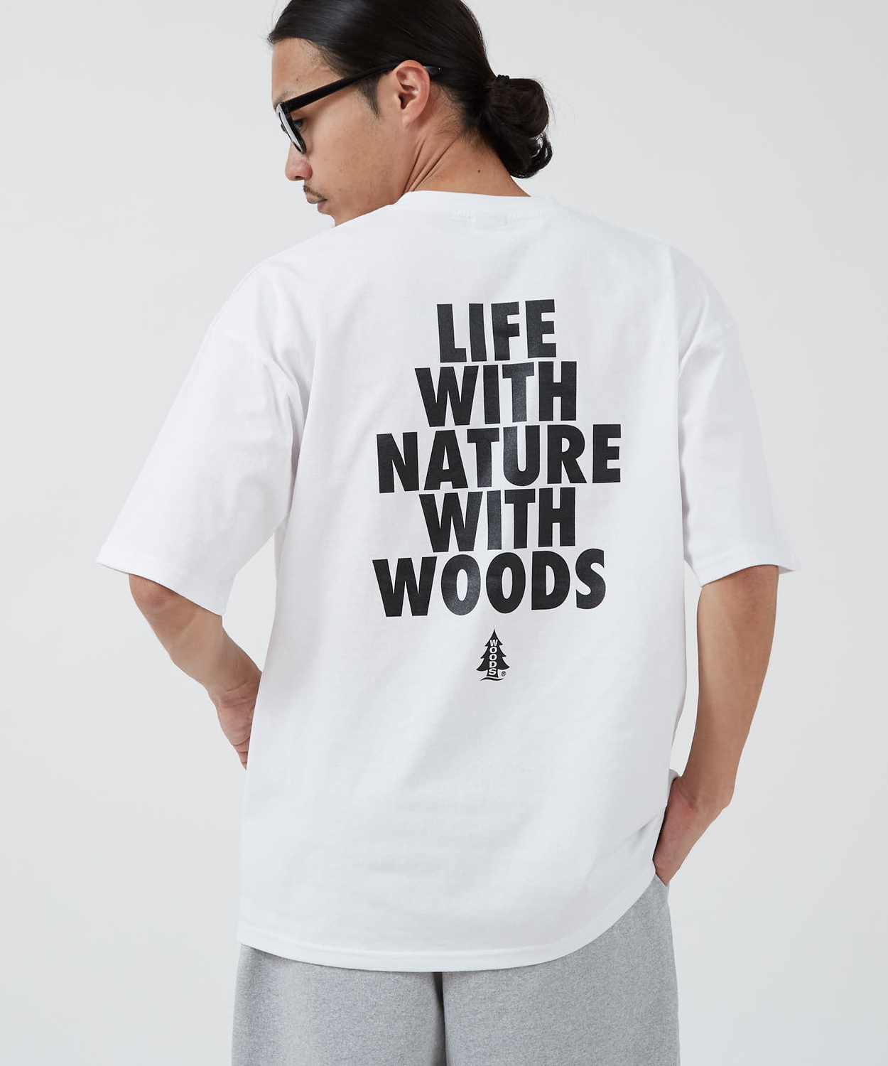 半袖Tシャツ メンズ WOODS別注 ウッズ カットソー  ビッグシルエット アウトドア カジュアル アメカジ ブラック ホワイト オートミール | improves | 01