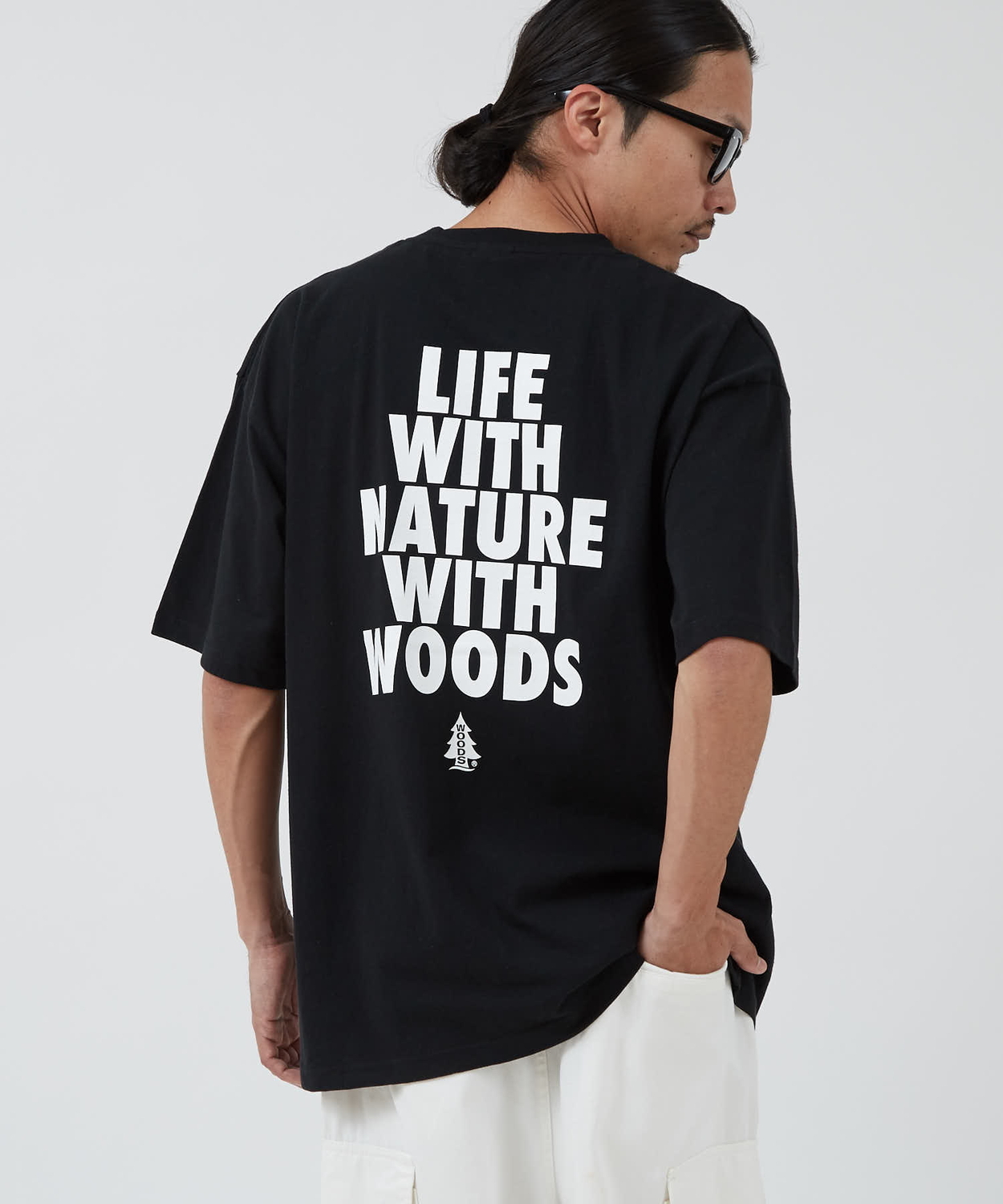 半袖Tシャツ メンズ WOODS別注 ウッズ カットソー  ビッグシルエット アウトドア カジュアル アメカジ ブラック ホワイト オートミール | improves | 02