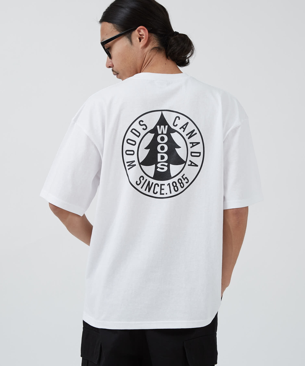 半袖Tシャツ メンズ WOODS別注 ウッズ カットソー  ビッグシルエット アウトドア カジュアル アメカジ ブラック ホワイト カーキ | improves | 01