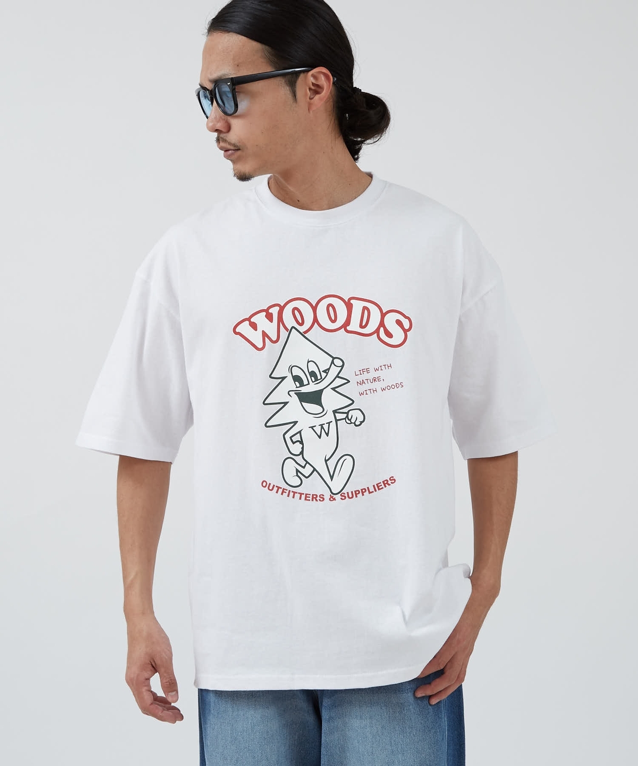 半袖Tシャツ メンズ WOODS別注 ウッズ カットソー  ビッグシルエット アウトドア カジュアル アメカジ ブラック ホワイト オートミール | improves | 01