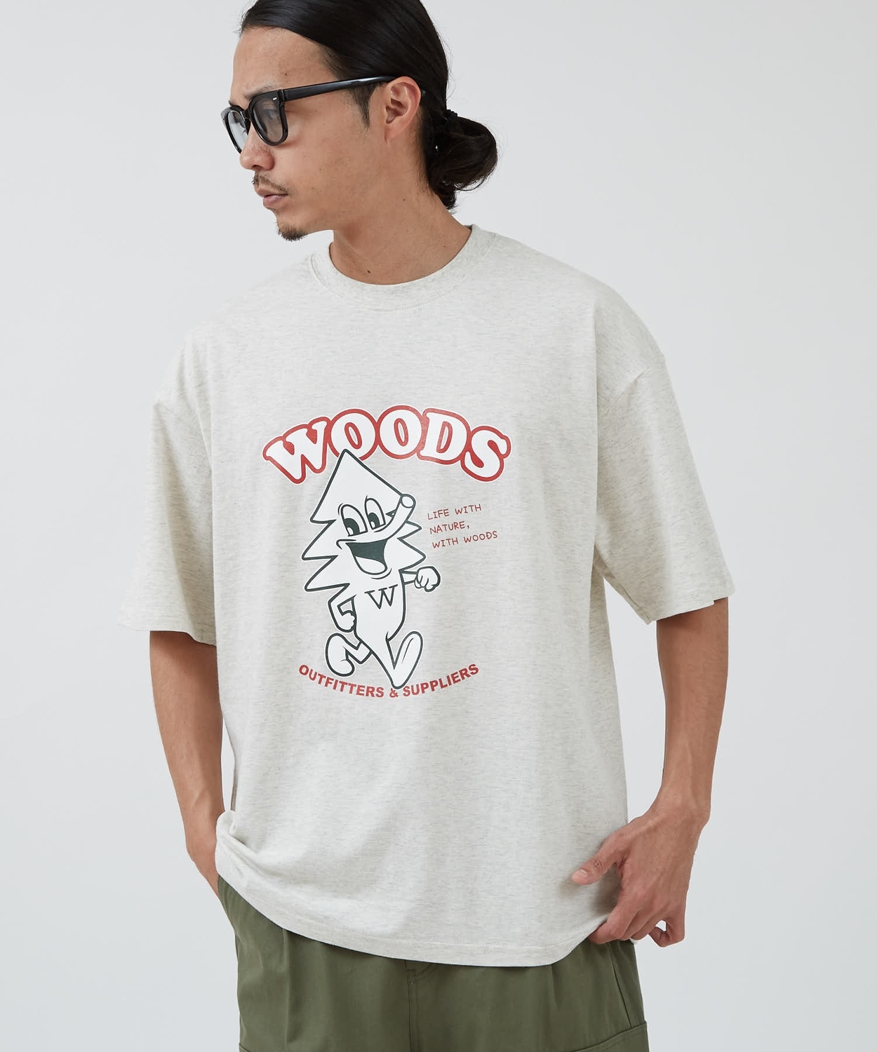 半袖Tシャツ メンズ WOODS別注 ウッズ カットソー  ビッグシルエット アウトドア カジュアル アメカジ ブラック ホワイト オートミール | improves | 03