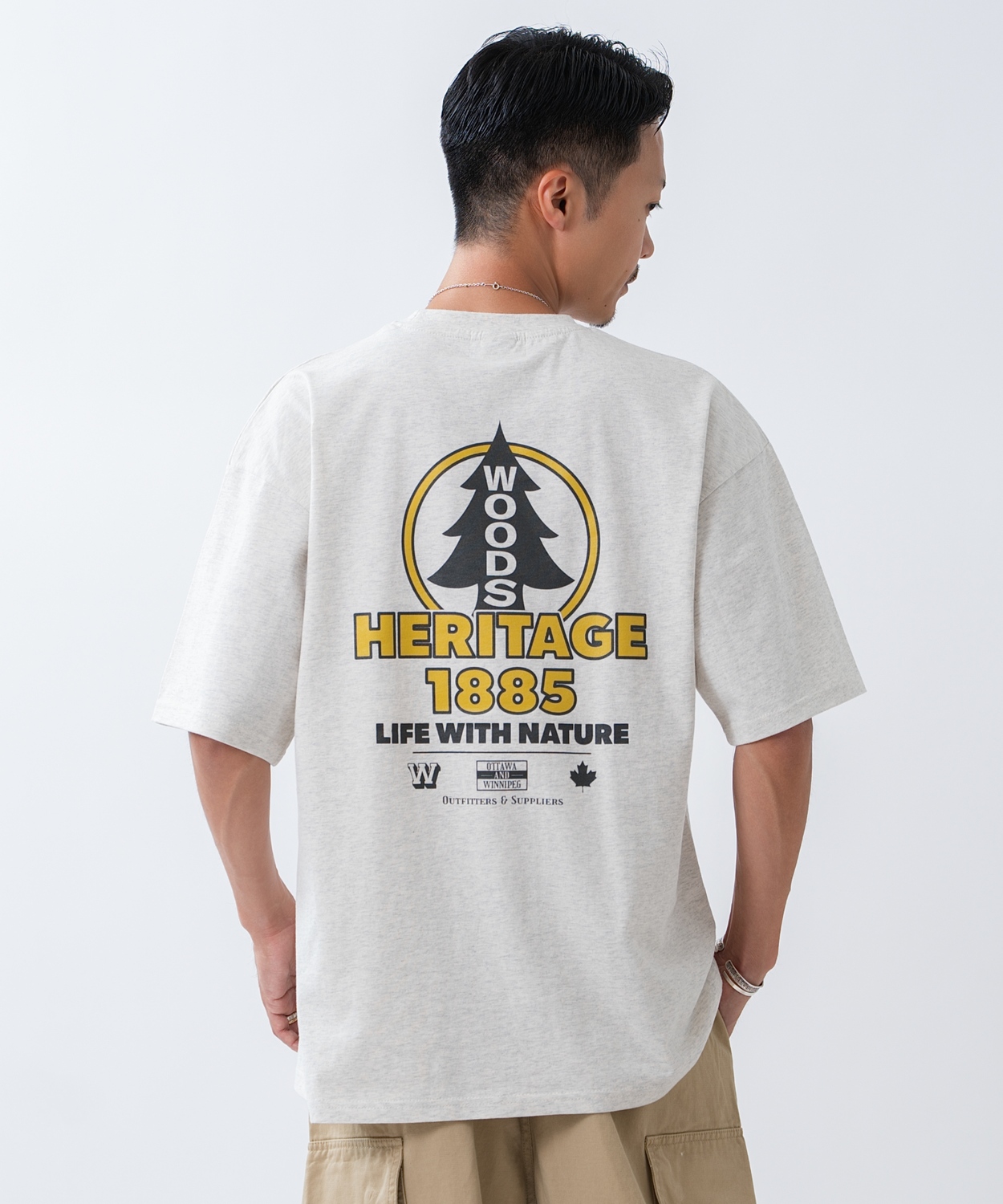半袖Tシャツ メンズ WOODS別注 ウッズ カットソー ビッグシルエット アウトドア カジュアル アメカジ ブラック ホワイト オートミール | improves | 03