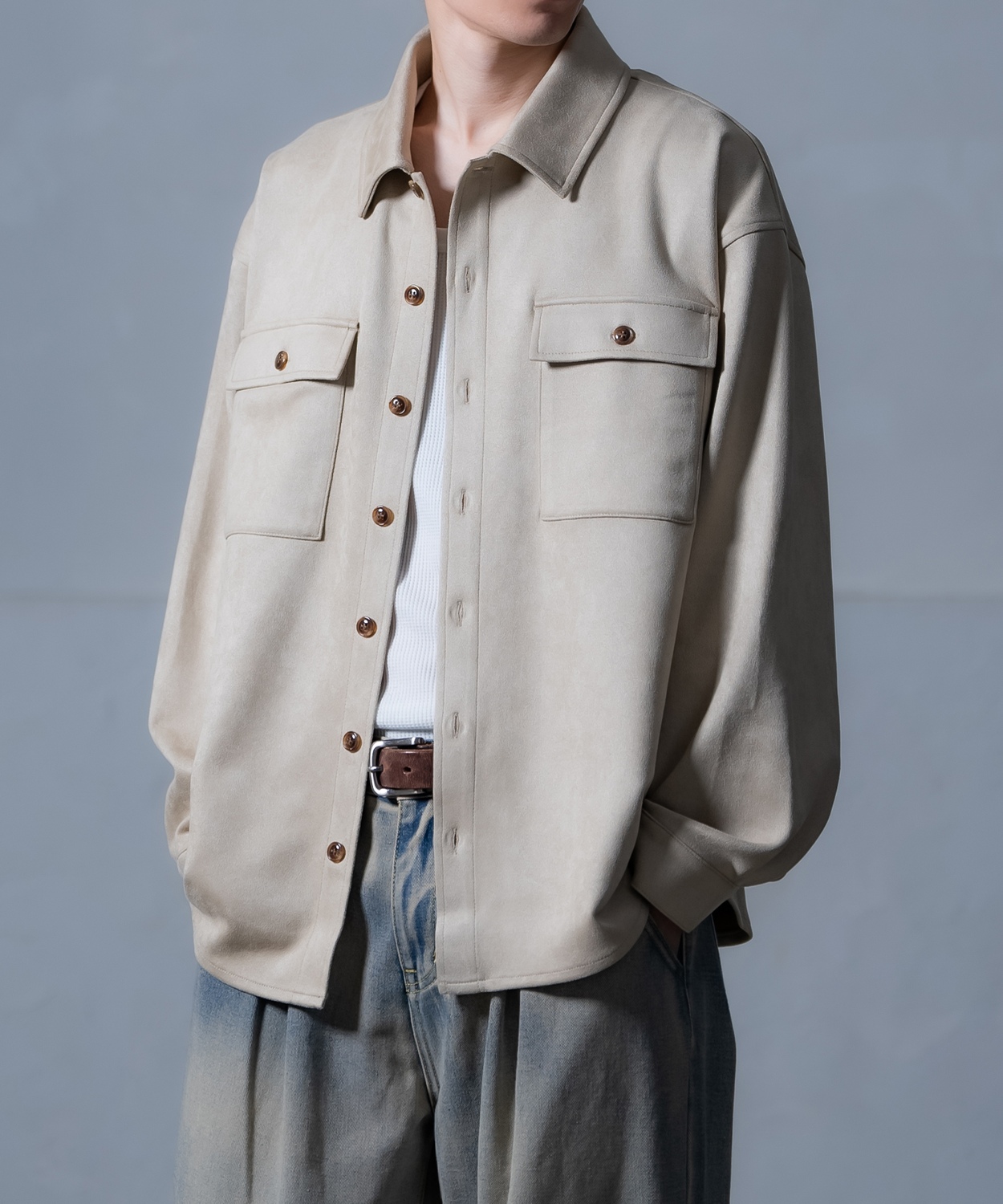 シャツ メンズ ジャケット アウター ポンチ ダブルフラップ ポケットシャツ 羽織り 春 秋 冬 カジュアル レトロ Y2K 90年代 リバイバル | improves | 01