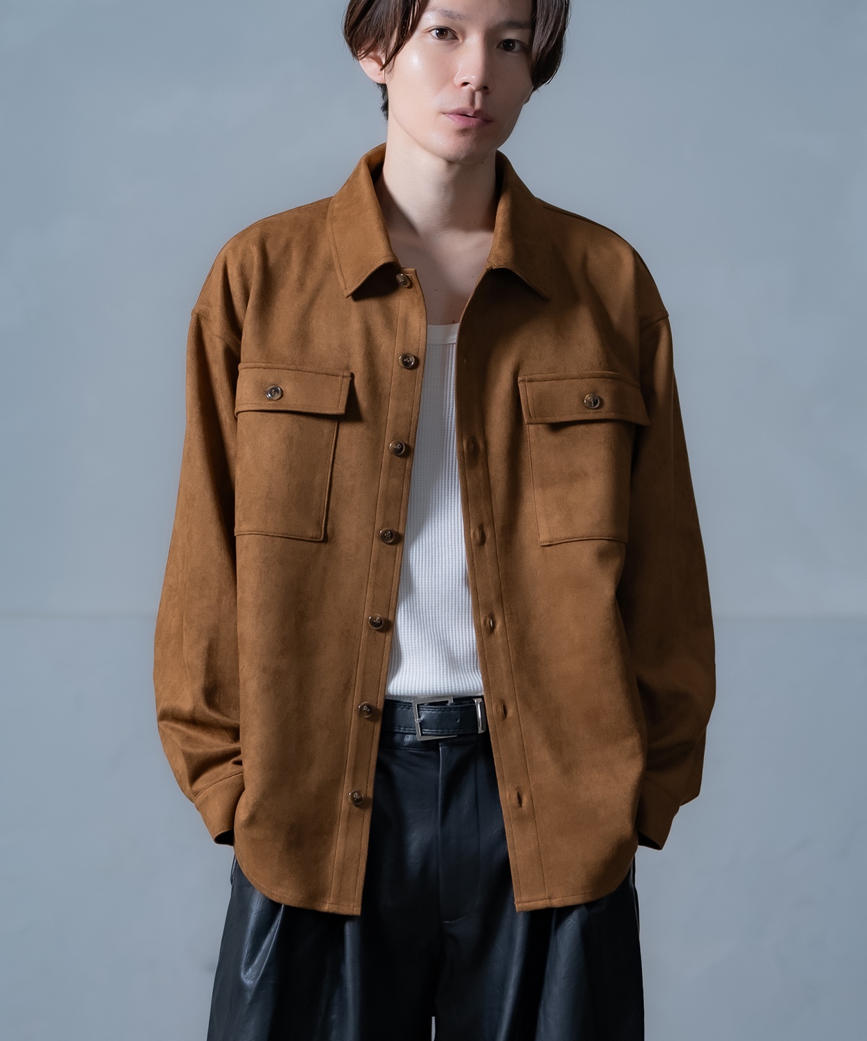 シャツ メンズ ジャケット アウター ポンチ ダブルフラップ ポケットシャツ 羽織り 春 秋 冬 カジュアル レトロ Y2K 90年代 リバイバル | improves | 02