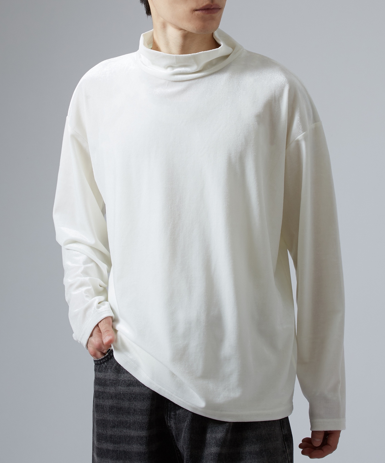 プルオーバー メンズ  ベロア素材 ハイネック セットアップ リラックスウェア ジェンダーレス カジュアル シンプル 大人カジュアル きれいめ | improves | 01