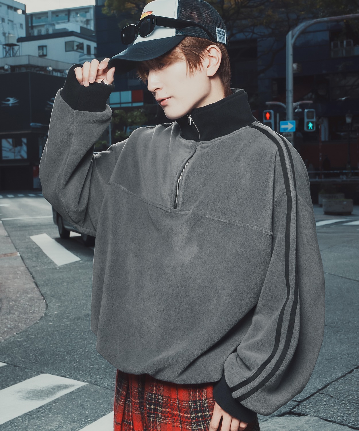 トラックジャケット フリース ボア ブルゾン ハーフジップ プルオーバー オーバーサイズ もこもこ カジュアル ストリート 韓国 | improves | 02