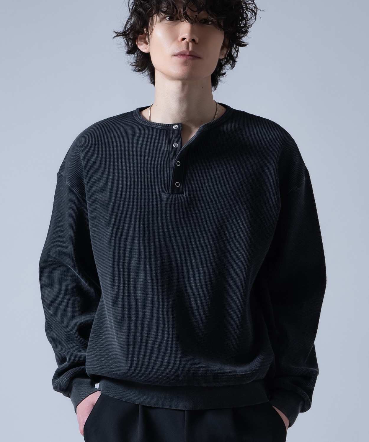 長袖Tシャツ メンズ  ワッフル ヘンリー ネック カットソー 大きめ アメカジ カジュアル スケーター ストリート 古着MIX 韓国ファッション | improves | 03