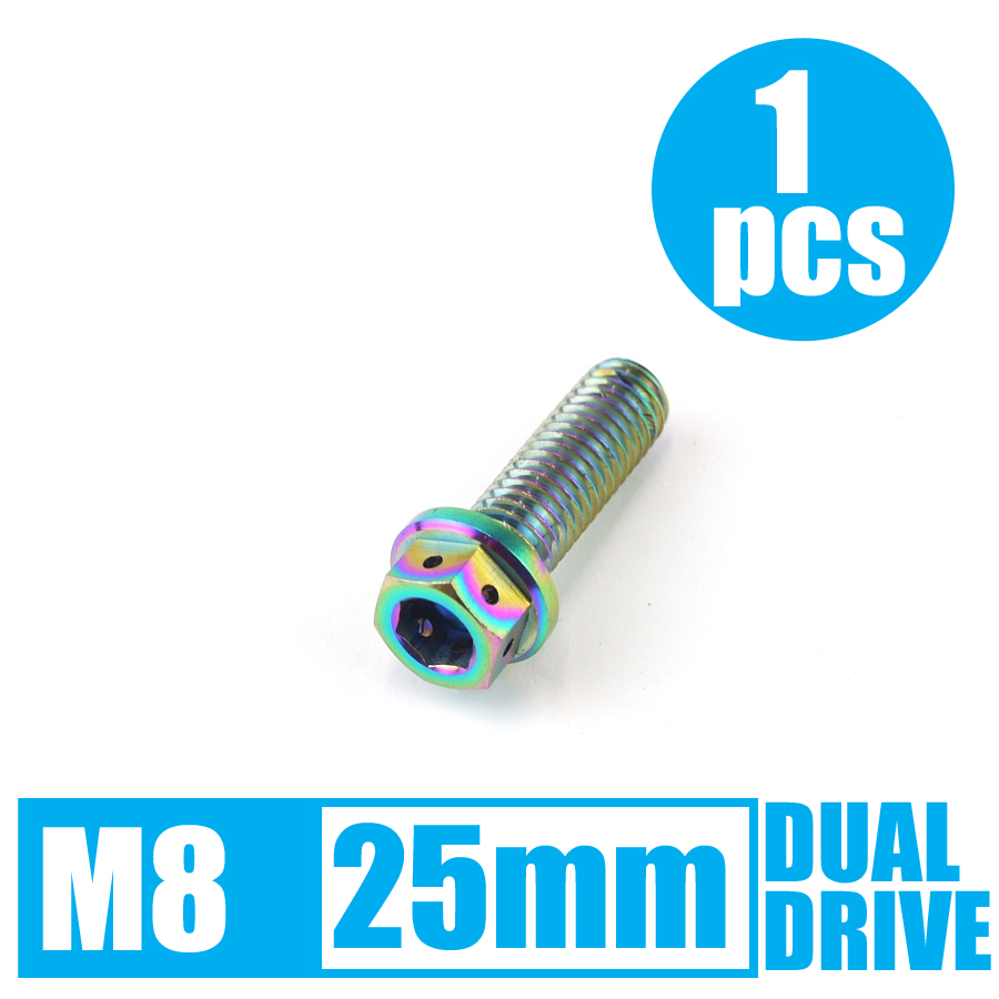 64チタン合金ボルト デュアルドライブ M8×25mm P1.25 ゆうパケット対応 焼き色有り Ti-6Al-4V