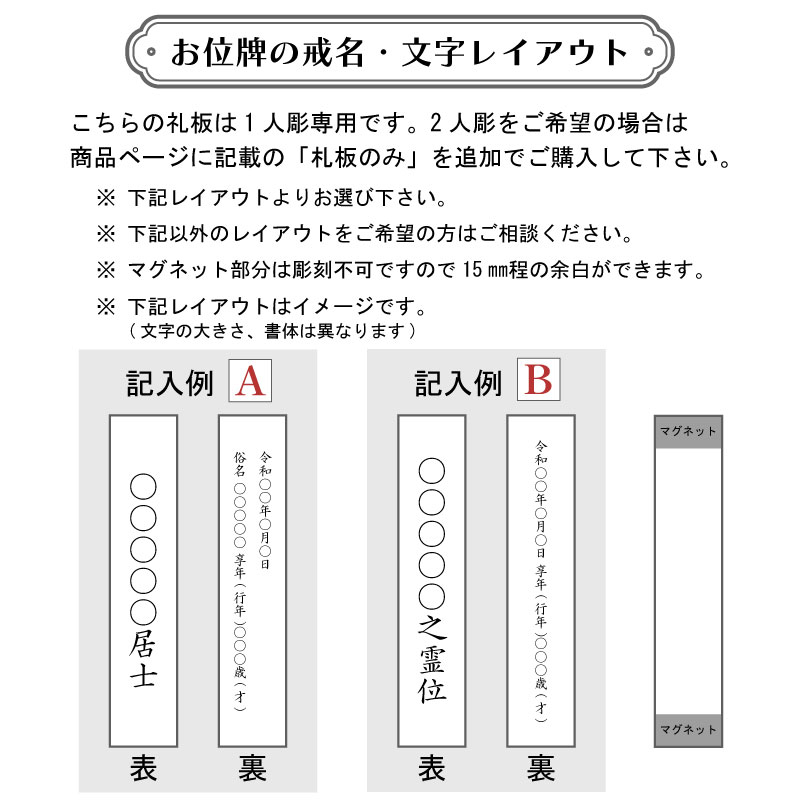 お位牌の戒名・文字レイアウト