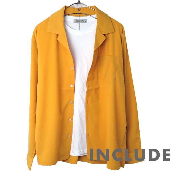 長袖シャツ 開襟シャツ 無地 オープンカラー 春秋服 ワイドシルエット ワイドシャツ メンズ |  | 02