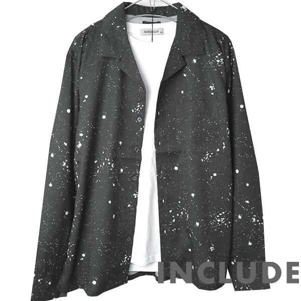 長袖シャツ 開襟シャツ ストライプ ロゴ 英語 文字 モノトーン 総柄 クラック ペンキ オープンカラー 春秋服 ワイドシルエッ |  | 02