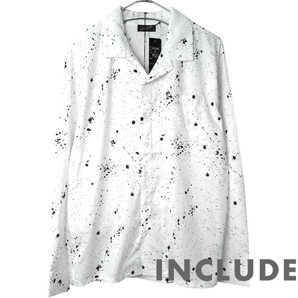 長袖シャツ 開襟シャツ ストライプ ロゴ 英語 文字 モノトーン 総柄 クラック ペンキ オープンカラー 春秋服 ワイドシルエッ |  | 01