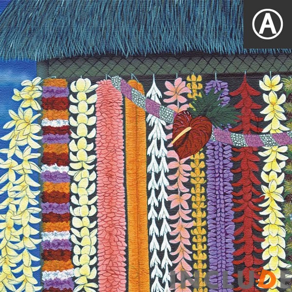 アートパネル ファブリックボード HILO KUME ビーチ リゾート トロピカル ハワイアン フラワー・レイ カラパワイ マーケット ターコイズ ブルー |  | 01