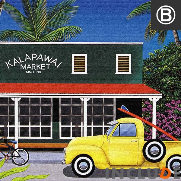 アートパネル ファブリックボード HILO KUME ビーチ リゾート トロピカル ハワイアン フラワー・レイ カラパワイ マーケット ターコイズ ブルー |  | 02