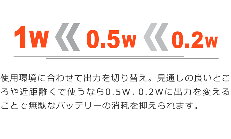 出力を変える事で無駄なバッテリーの消費を抑える事ができます