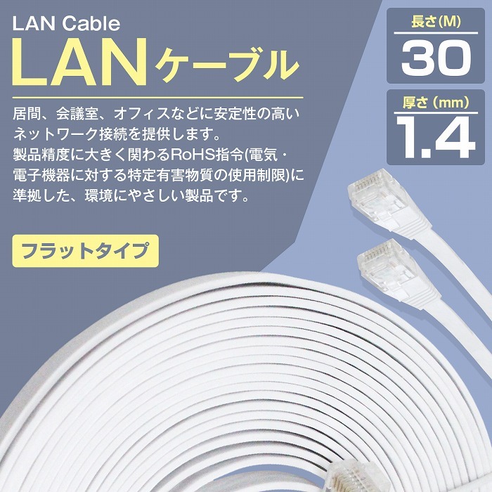 30m ] LANケーブル CAT6 カテゴリー6 フラットケーブル 3000cm