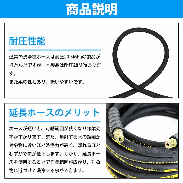 【20m】 高圧洗浄機用 高圧 ホース 3分 3/8 延長ホース 業務用 