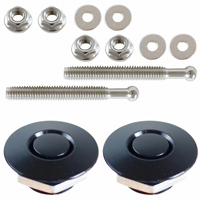 32mm×53mm】【2個】 汎用 プッシュ式 ボンネット ピン 黒 金 赤 銀