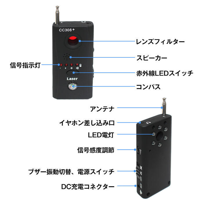 盗聴器 盗撮 カメラ 発見器 有線/ワイヤレス 隠しカメラ 発見 電波探知