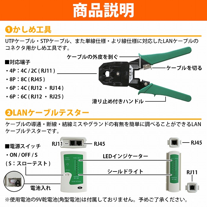 RJ45コネクタ 100個付】LAN ケーブル 自作 工具 キット セット