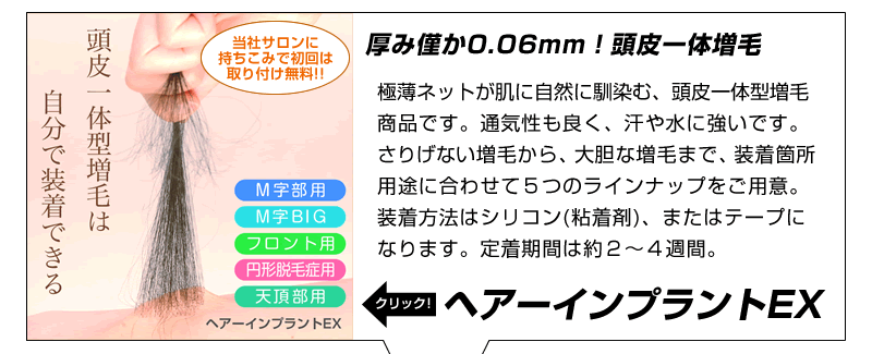 部分ウィッグ 頭皮一体増毛 ヘアーインプラントEX ※装着にはテープかシリコンが必要です 円形脱毛用