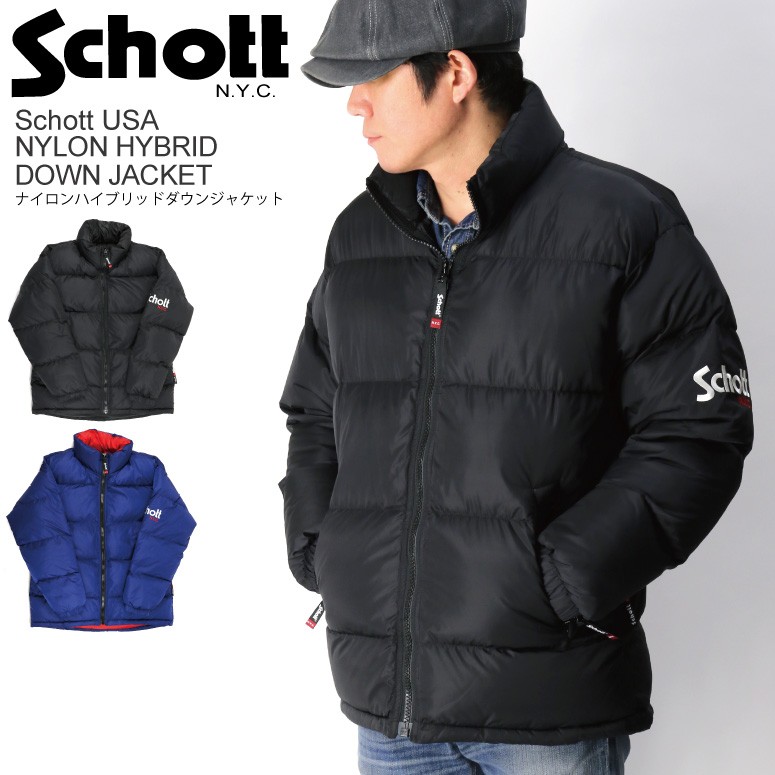 Schott NYC Down ブラック ダウンジャケット サイズ38 【美品】 Schott N.Y.C ショット ダウンジャケット メンズ レザー