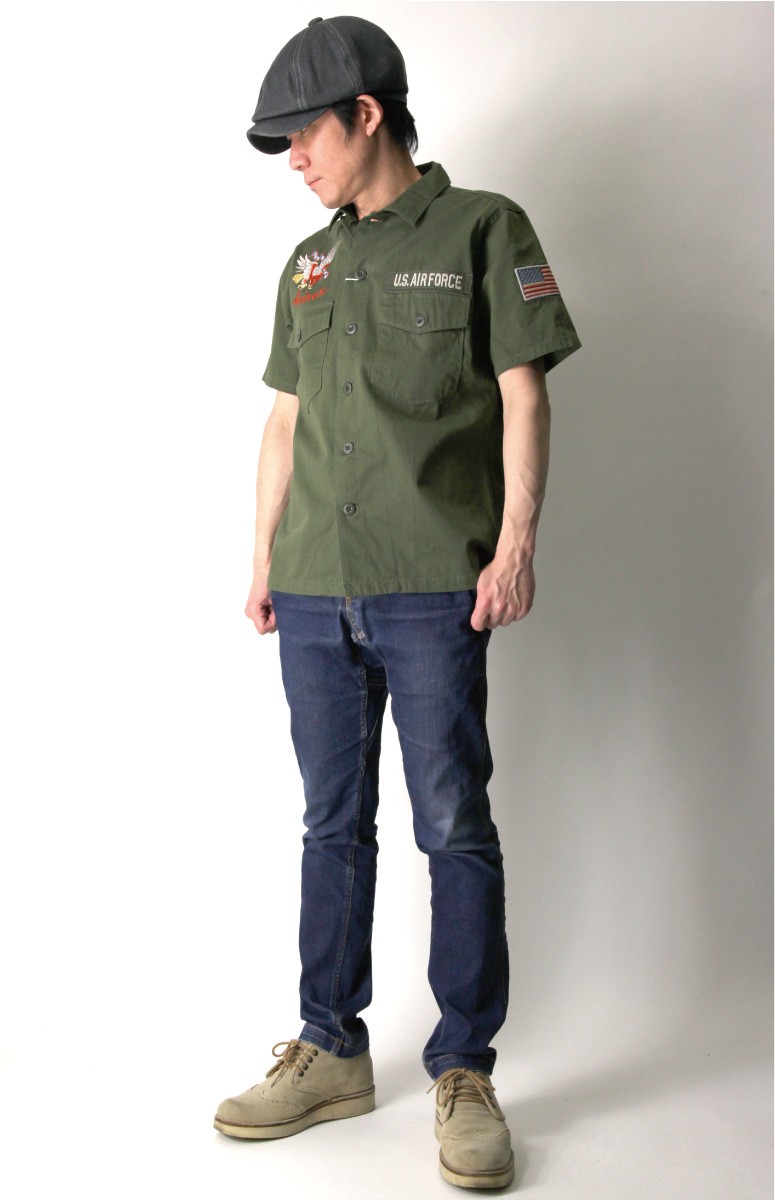 AVIREX ミリタリーシャツ 大きいサイズ バックプリント 3L カーキ MIL.GARMENTS LONG SLEEVE T-SHIRT / ミルガーメンツ ロング