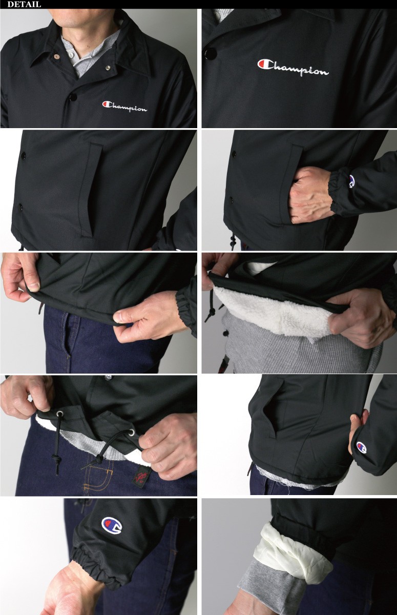 Champion ブラック コーチジャケット フリース裏地　L Champion（チャンピオン）の「【Champion】チャンピオン 裏ボア