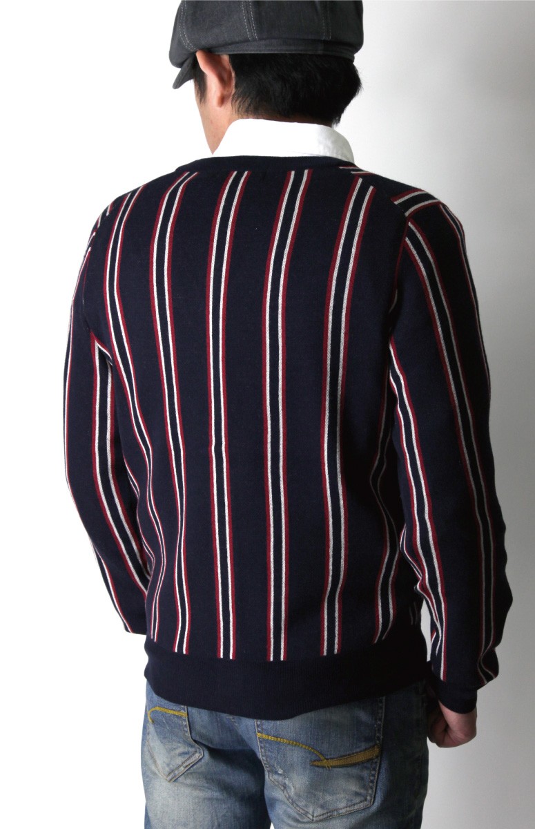 わ*べ様 フレッドペリー　ストライプドシャツカーディガン　Sサイズ FRED PERRY フレッドペリー ニット ストライプ シャツ F1886