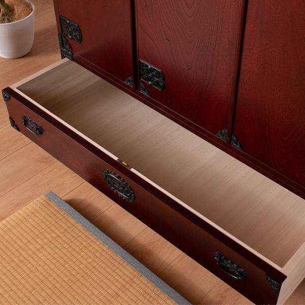 民芸箪笥 洋服ダンス おしゃれ 120 完成品 洋服掛け 開き戸 引き出し