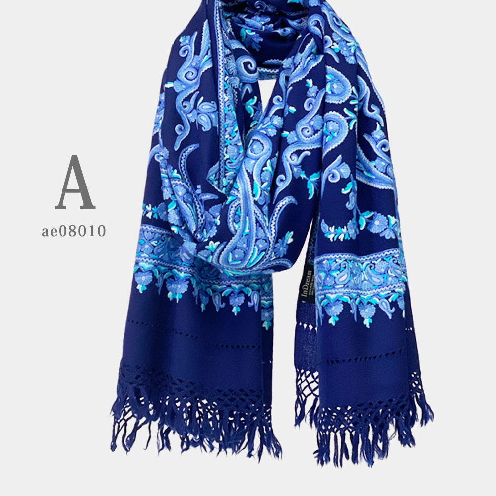 InDream 刺繍ストール アーリ 紺 ネイビー 全3種 フラワー 大判 厚手 着物ショール クリスマス ギフト 誕生日 プレゼント 女性 60代 70代 |  | 01