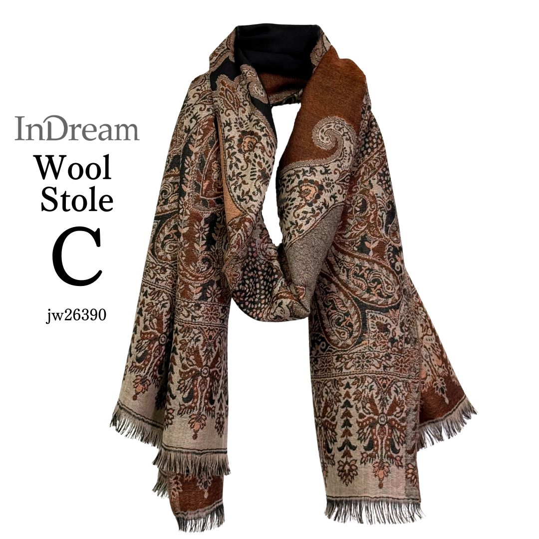 InDream ペイズリー柄 ウール ストール 大判［70cmx205cm］ネイビー ブラウン 黒 誕生日 プレゼント クリスマス ギフト 50代 6 |  | 03