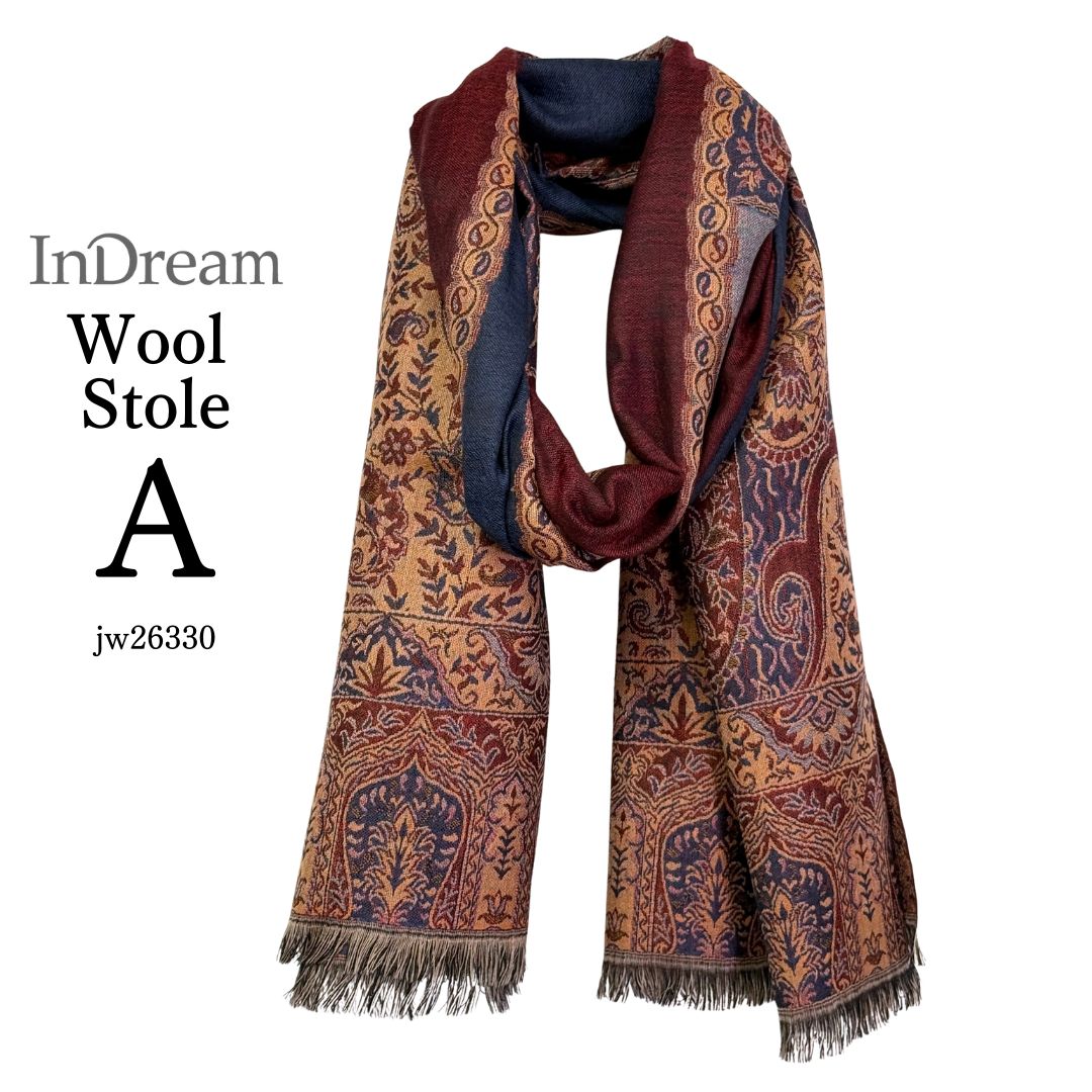 InDream ペイズリー柄 ウール ストール 大判［70cmx205cm］ネイビー ブラウン 黒 誕生日 プレゼント クリスマス ギフト 50代 6 |  | 01