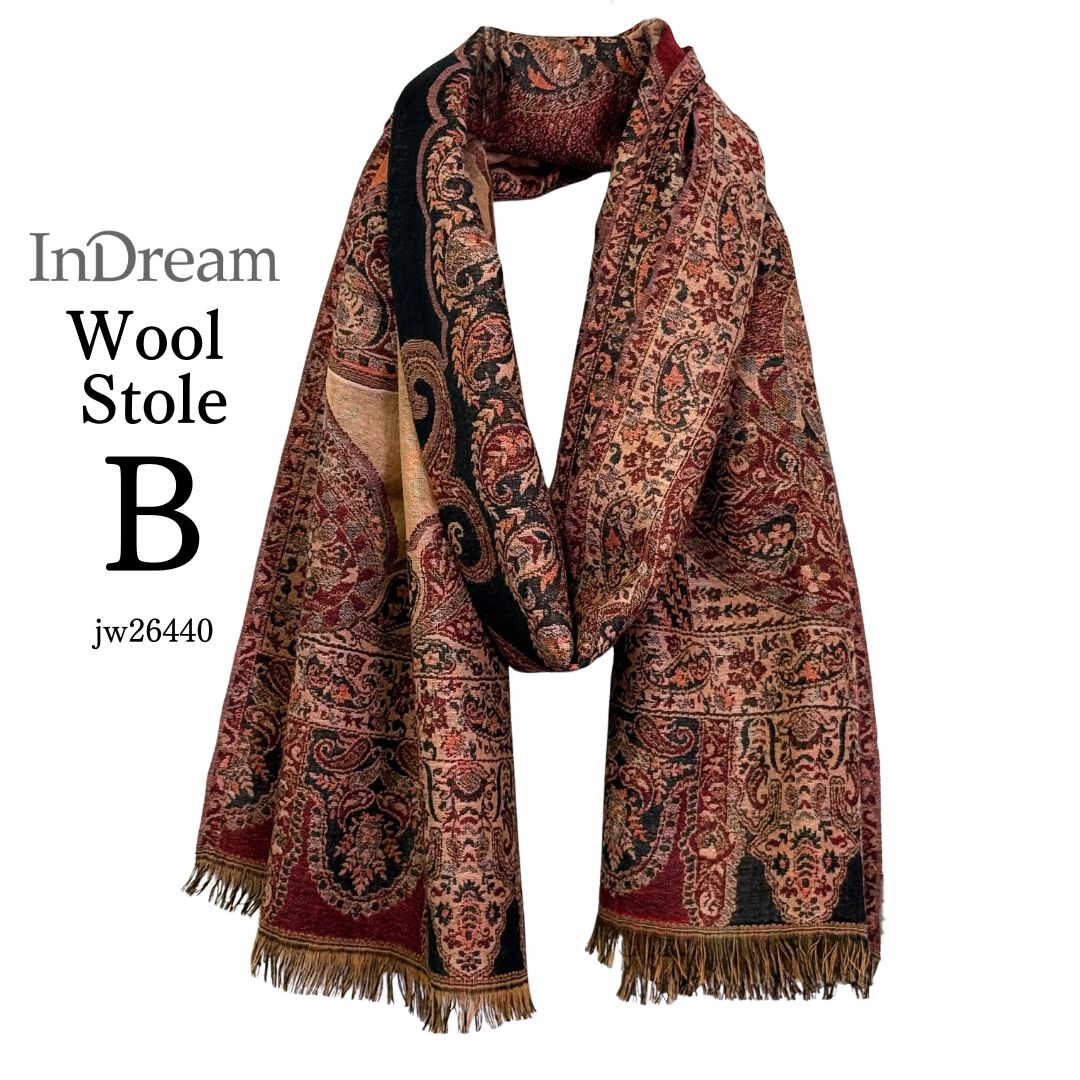 InDream ペイズリー柄 ウール ストール 大判［70cmx205cm］ネイビー ブラウン 黒 誕生日 プレゼント クリスマス ギフト 50代 6 |  | 02