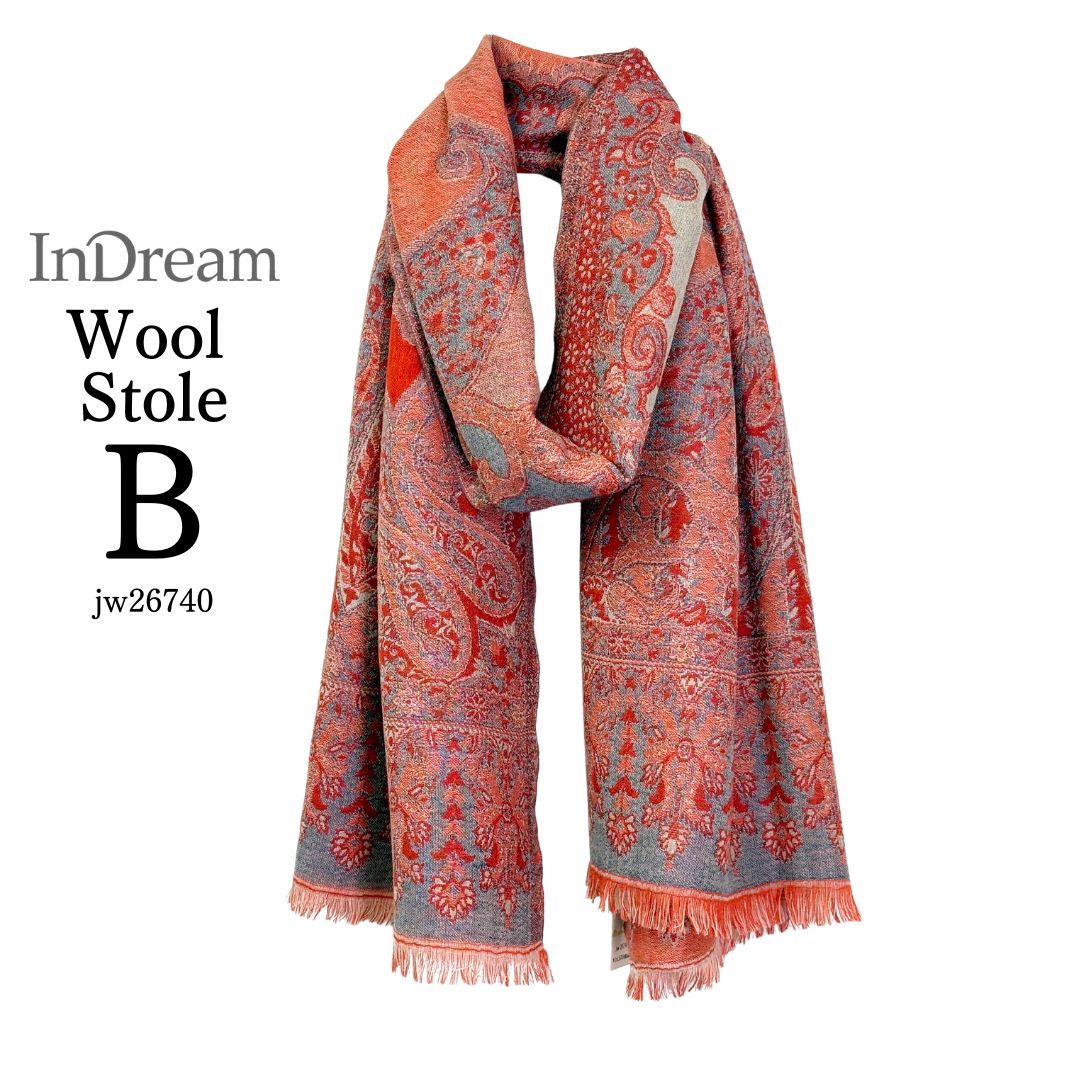 ペイズリー柄 ウールストール ひざ掛け 大判［70cmx205cm］マフラー クリスマス ギフト 誕生日 プレゼント 女性 60代 70代 秋冬 オレンジ レッド |  | 02