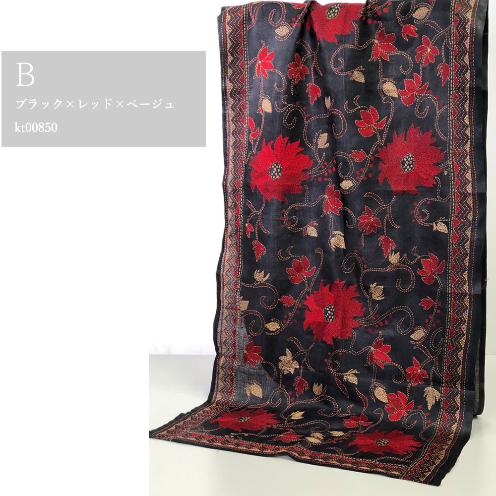 InDream カンタ刺繍ストール 50×200cm 刺し子 3デザイン シルク インテリア   クリスマス ギフト 誕生日 プレゼント 50代 60代 70代 |  | 02