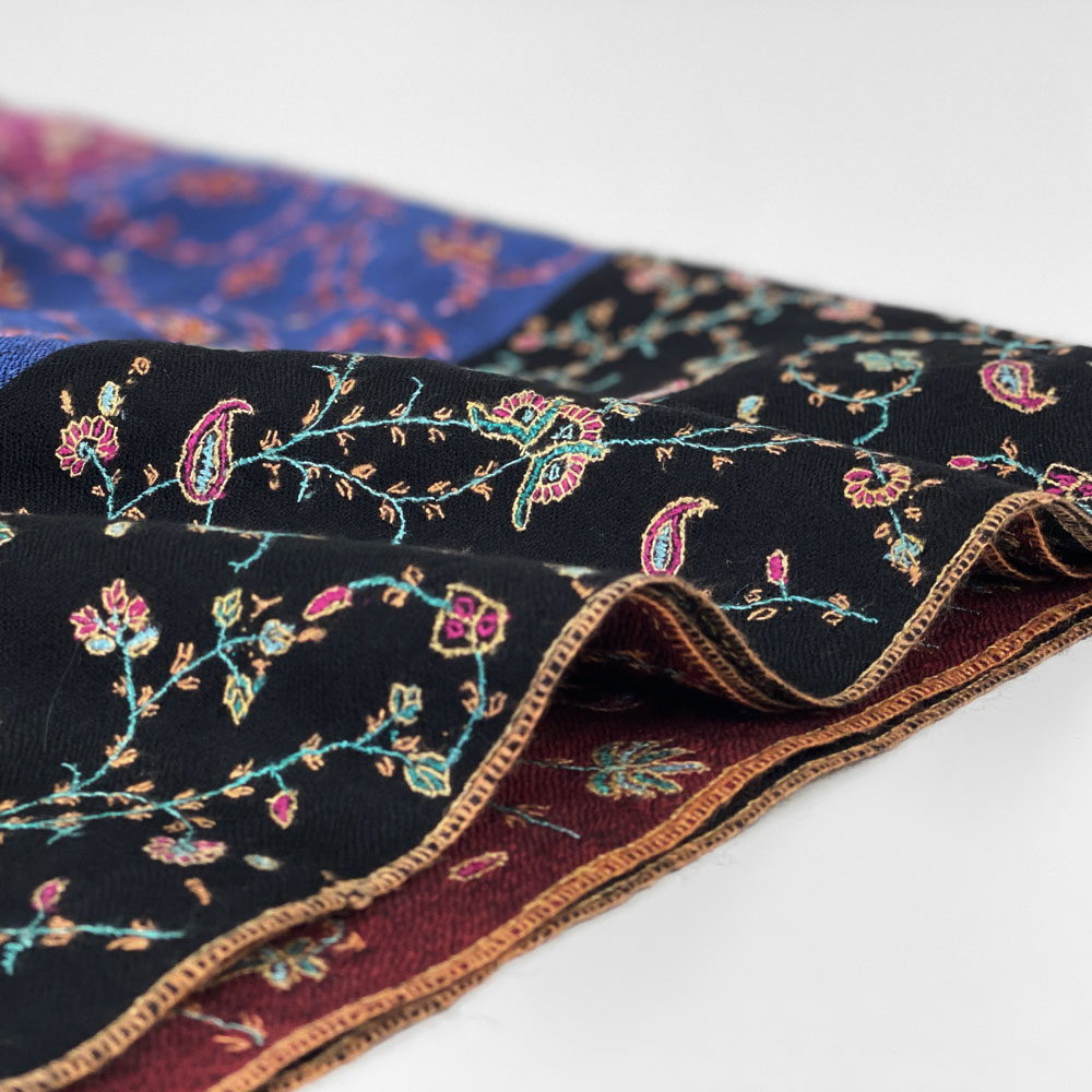 パシュミナ　ストール　ソズニ刺繍　　　　ブラック パシュミナソズニ刺繍ボーダーストール | RISING CRAFTS Japan