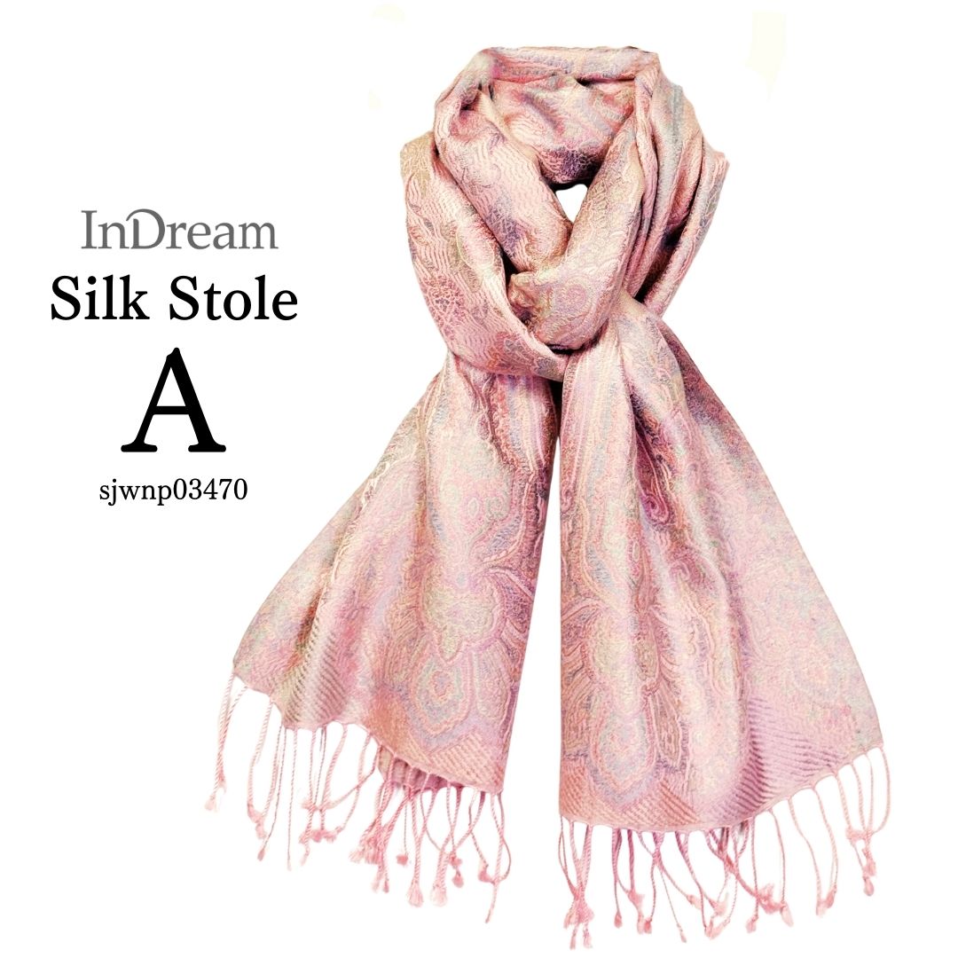 InDream ペイズリー柄 シルク ストール 小判 ［36cmx170cm］  ピンク 春 秋 冬 誕生日 プレゼント クリスマス ギフト 50代 |  | 01