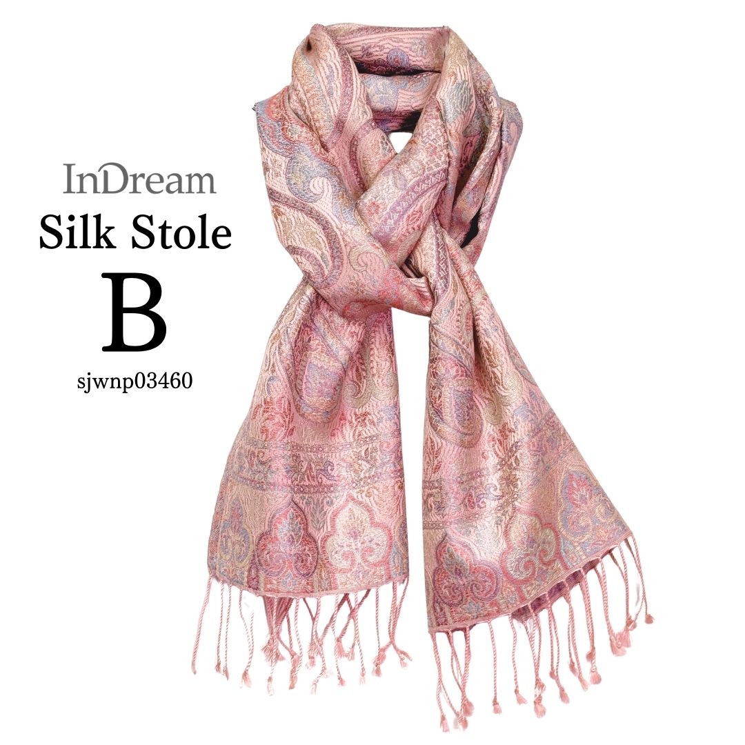 InDream ペイズリー柄 シルク ストール 小判 ［36cmx170cm］  ピンク 春 秋 冬 誕生日 プレゼント クリスマス ギフト 50代 |  | 02